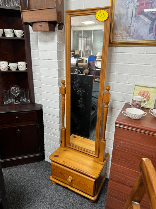 Pine full length mirror with draw