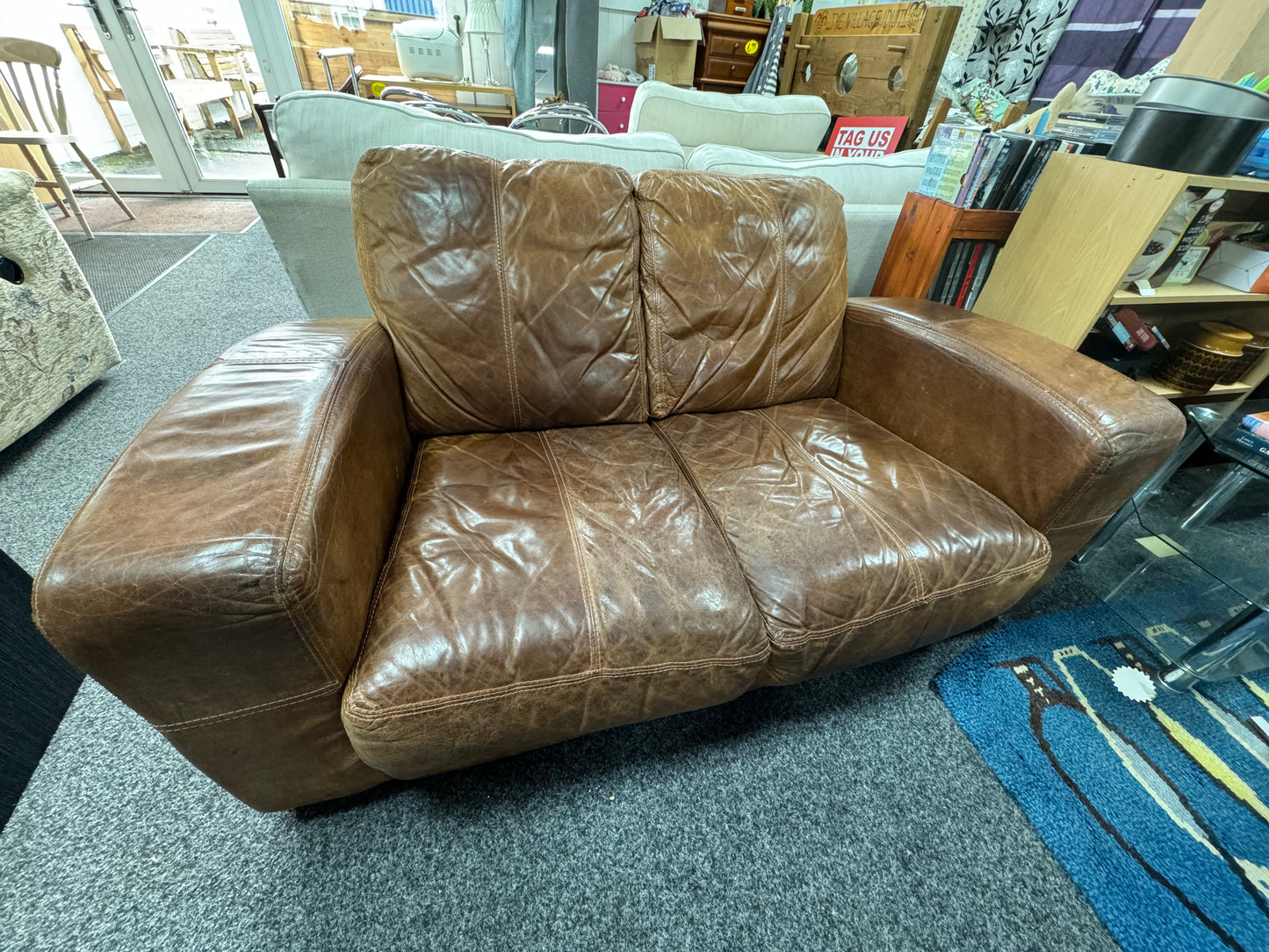 Brown leather 2 seater sofa
