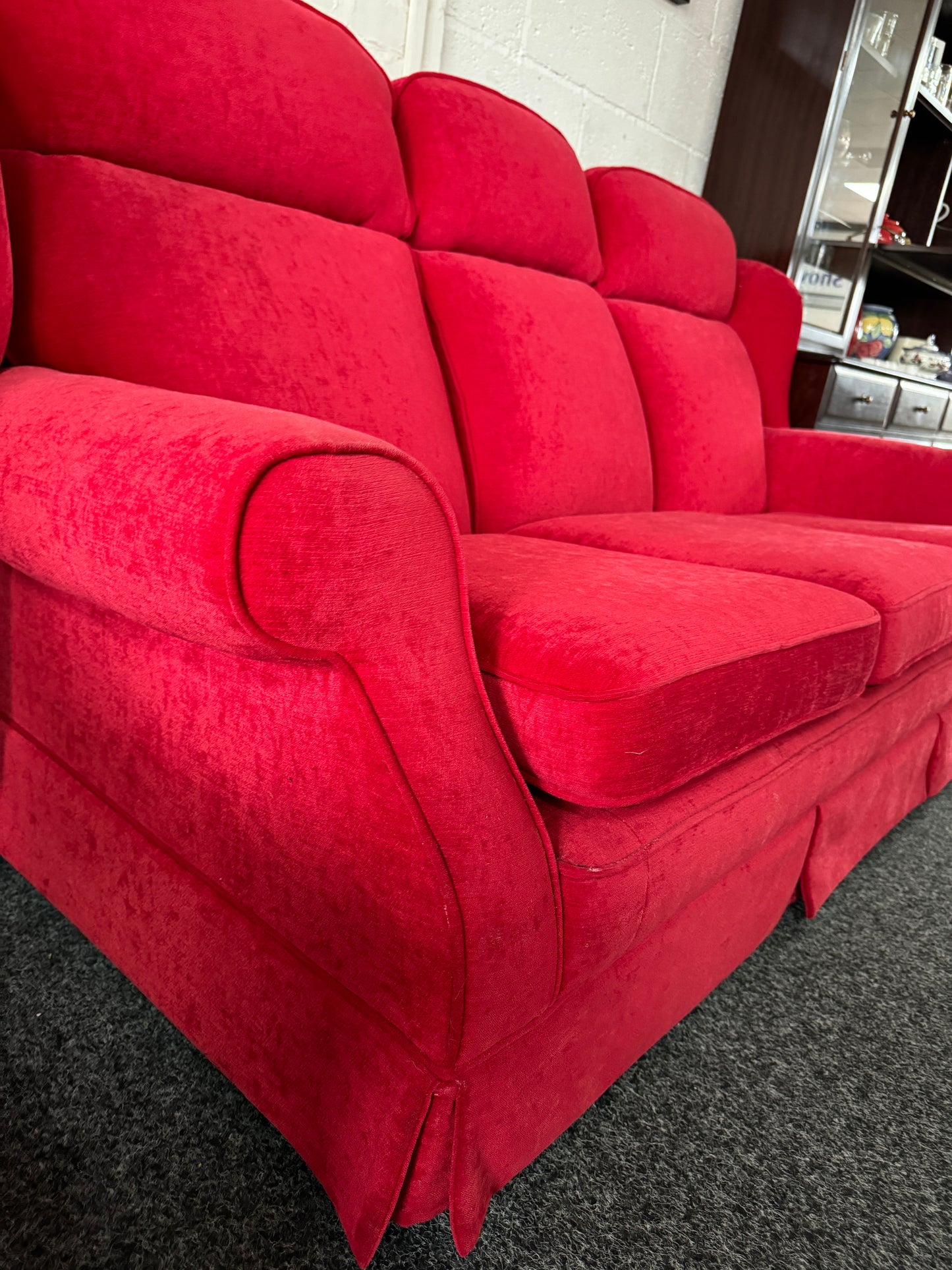Red fabric 3 seater sofa