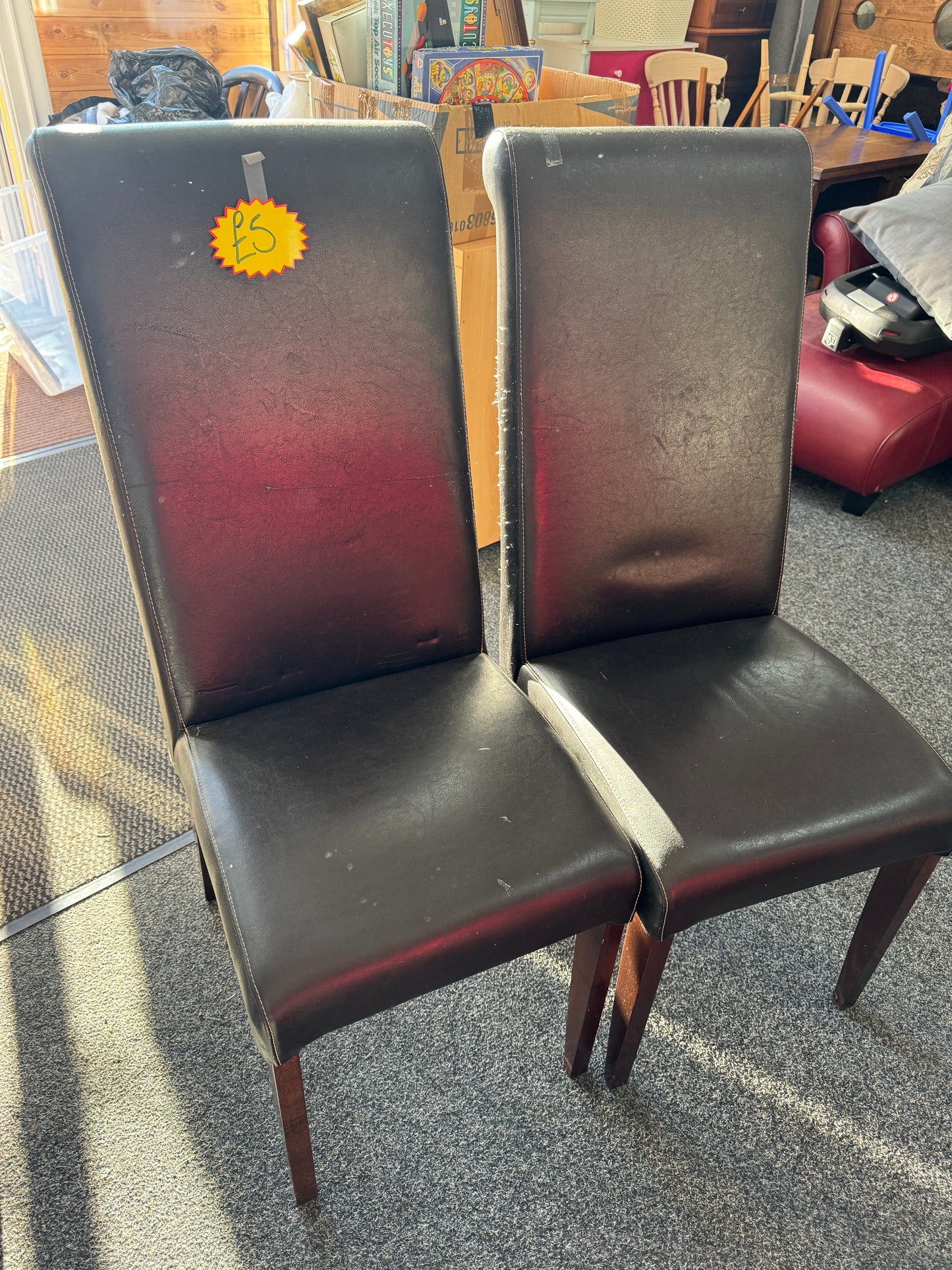 2 x faux leather chairs