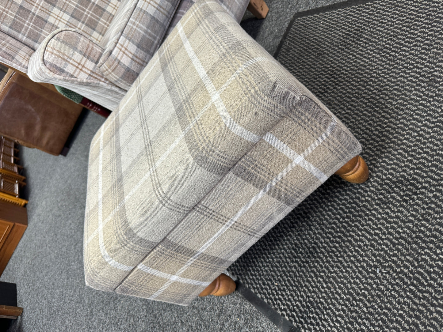 Tartan wing back chair and footstool